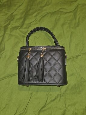 Black Quilted Top-Handle Women's Bag with Tassels